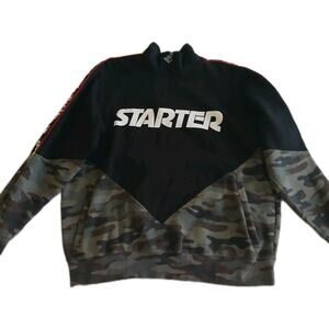Starter Men's Sweatshirt Size XL Black Camo Fleece 1/4 Zip Pullover - Vintage